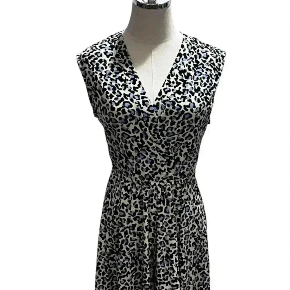 BCBGl Maxazria Cadet Blue Leopard Print Faux Wrap V Neck Elastic Dress Sz Sm - Picture 5 of 11